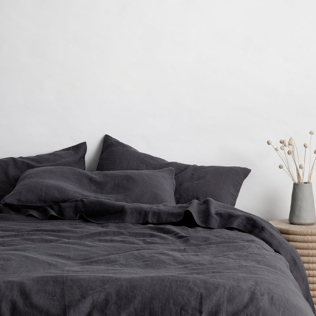Pure Linen Dark Grey Queen Bed Sheet Set + Reviews