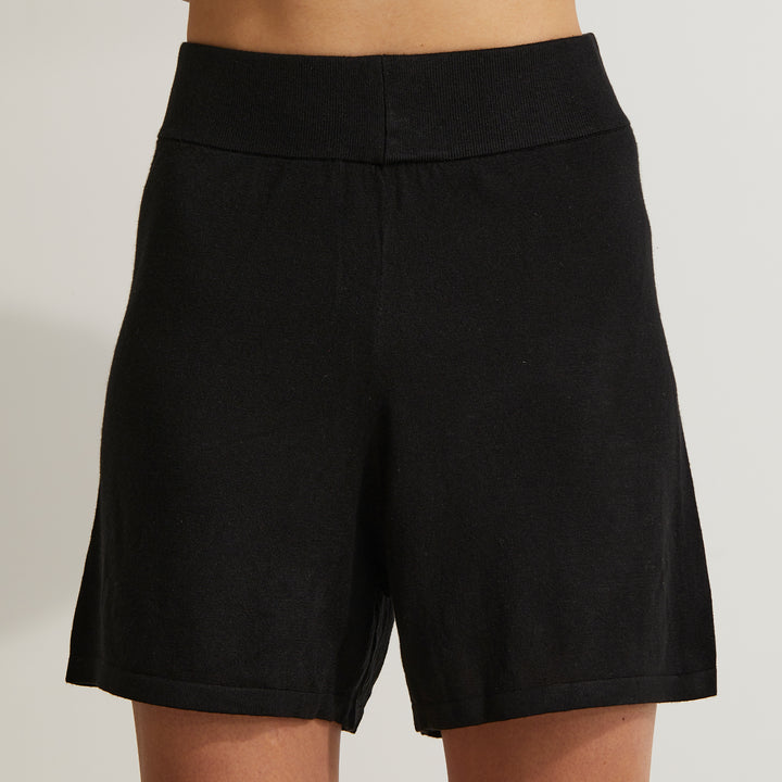 close up of Annika Knitted Shorts in Black