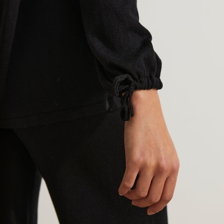 close up of Ada Long Sleeve Knitted Top in Black