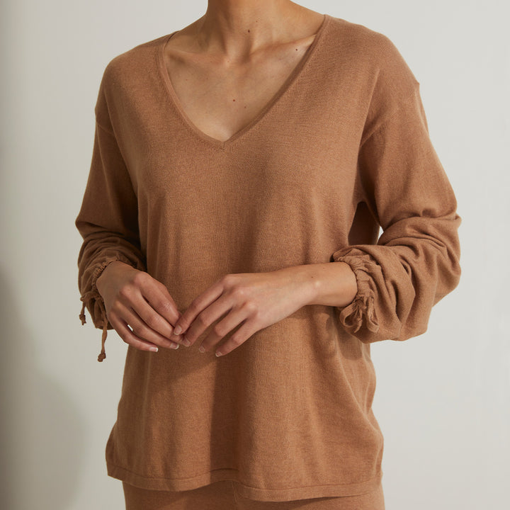 Ada Long Sleeve Knitted Top in Camel
