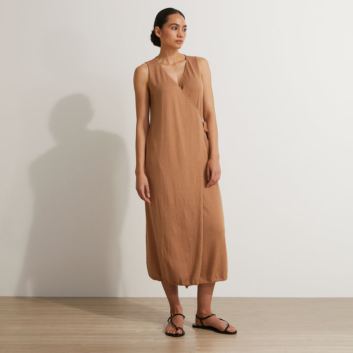Sofia Knitted Wrap Dress in Camel