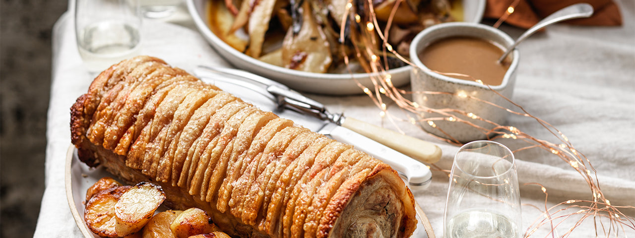 RECIPE | Crackling Rolled Pork Loin with Brown Sugared Vegetables