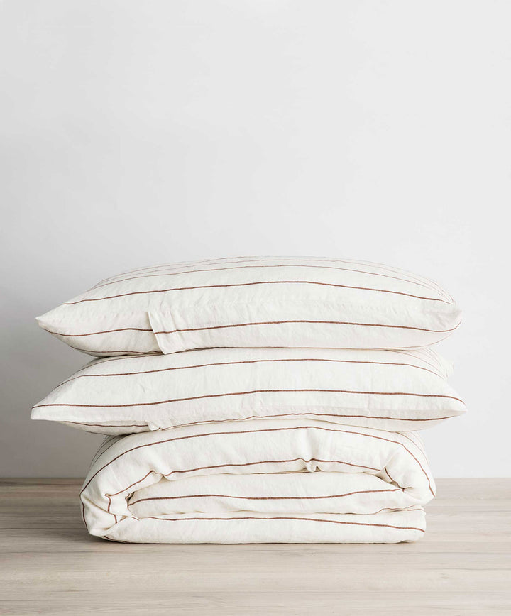 Linen Duvet Cover Set - Cedar Stripe