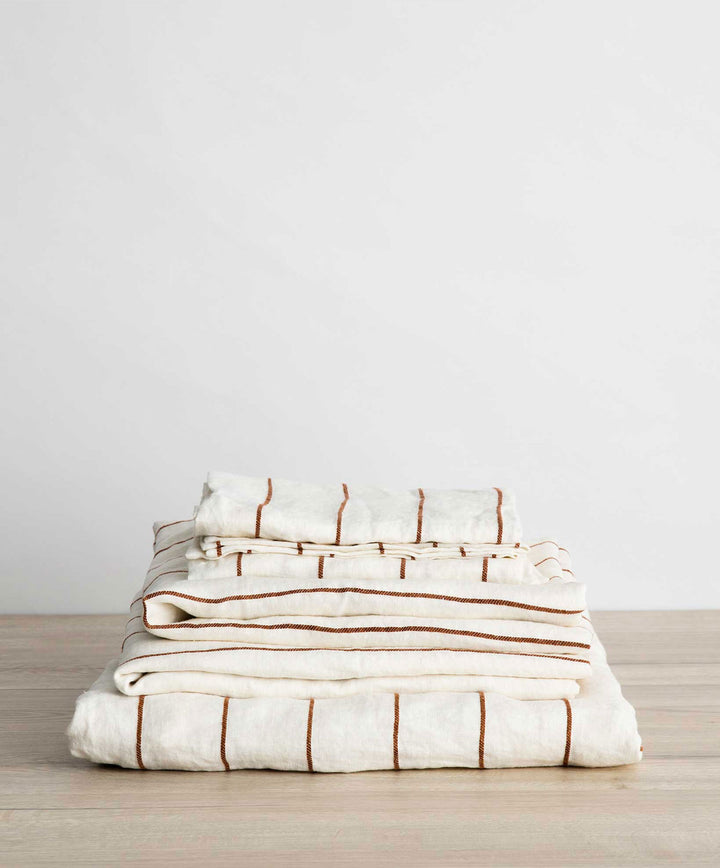 Linen Sheet Set With Pillowcases - Cedar Stripe