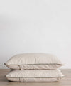 Set of 2 Piped Linen Pillowcases - Natural and Forest