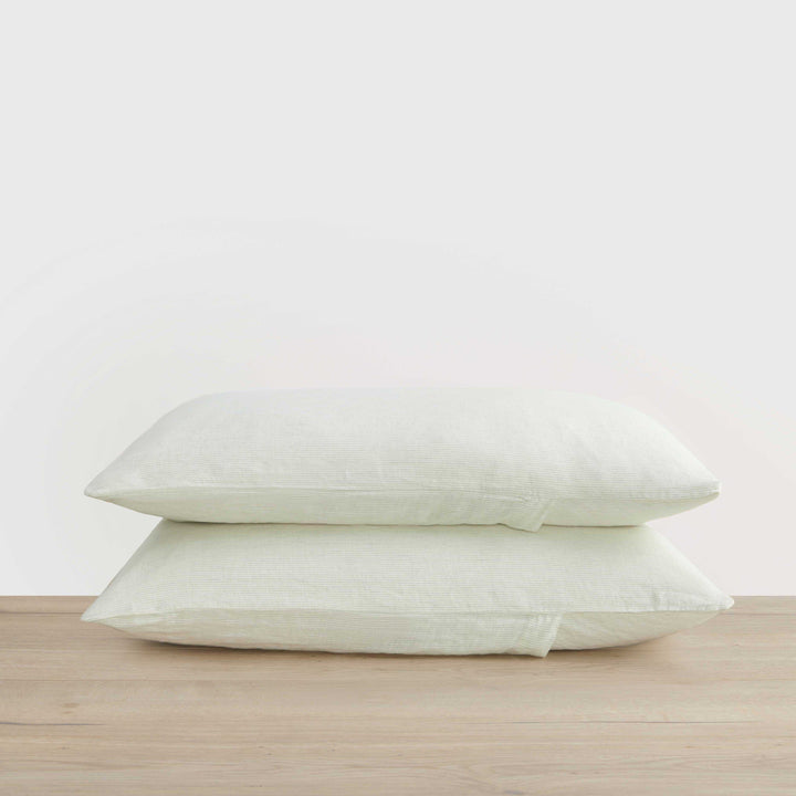 Set of 2 Linen Pillowcases - Fern Stripe