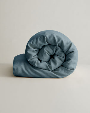 Cultiver linen duvet cover in Bluestone color, showcasing soft, breathable bed linen fabric with a relaxed, stylish look.