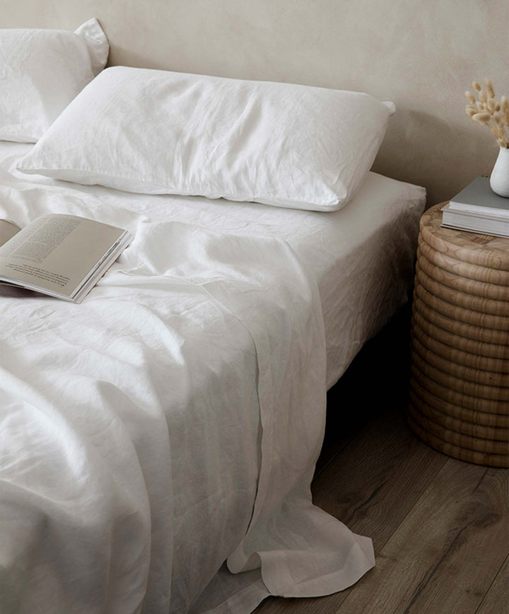 Linen Fitted Sheet - White