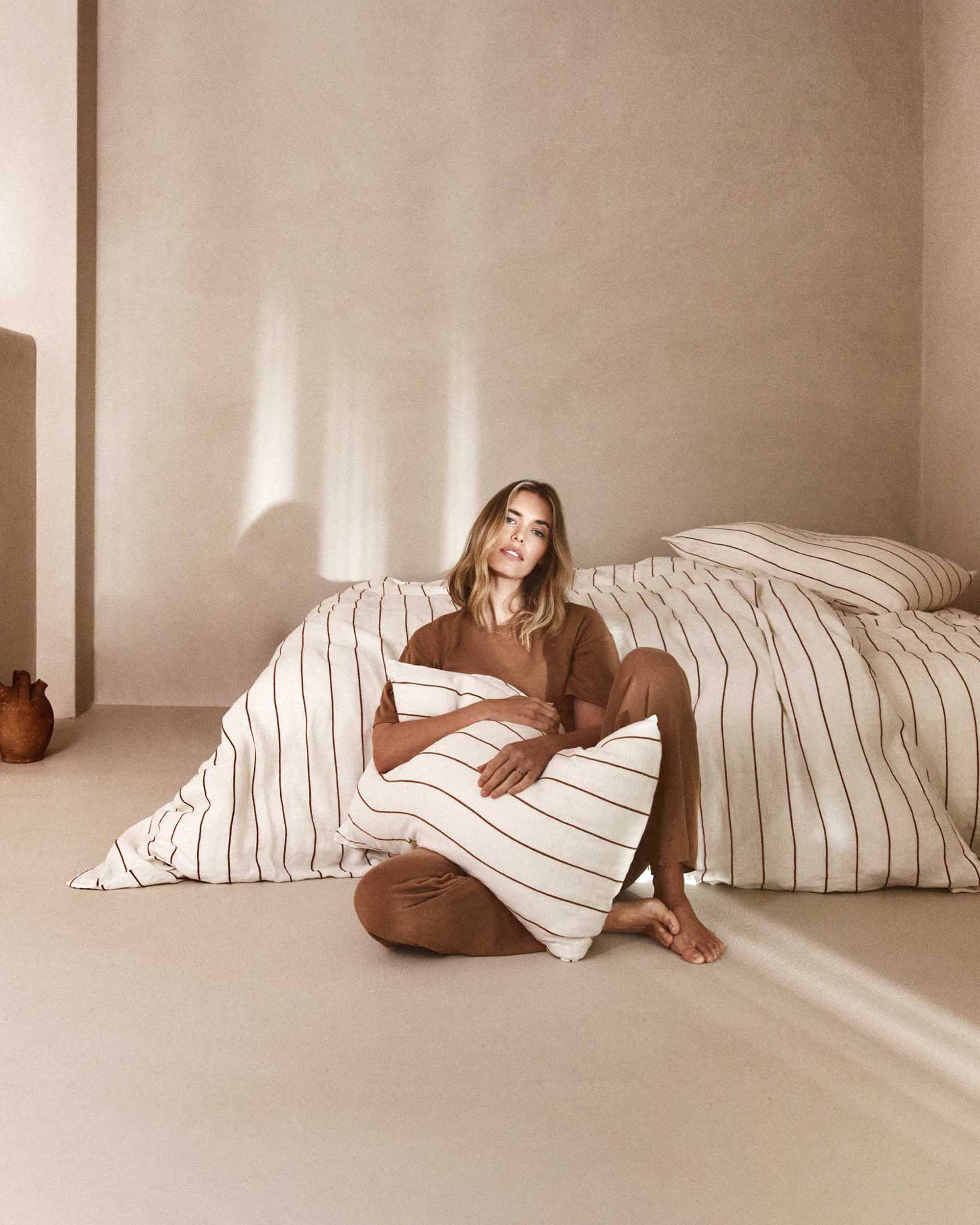 Linen Flat Sheet - Cedar Stripe | CULTIVER - USA