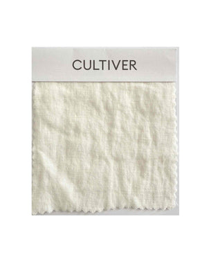 Swatch card in ivory color from CULTIVER's complimentary swatch set, showcasing fabric sample for design and color matching.