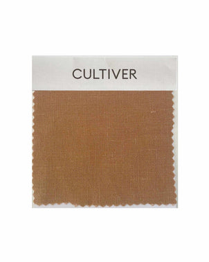 Cultiver Nutmeg swatch card showing fabric samples in warm, earthy tones for furniture and home decor.