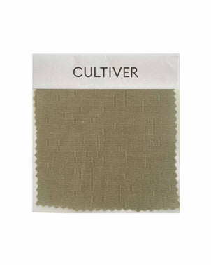 Cultiver Putty swatch card featuring fabric sample swatches in earthy tones, showcasing texture and color options.