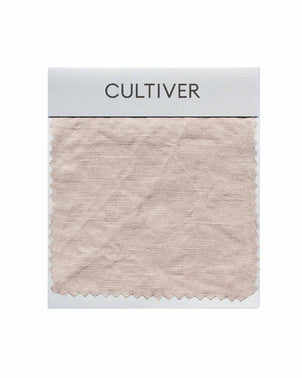 Complimentary blush-colored CULTIVER swatch card displaying fabric samples for color matching and selection.
