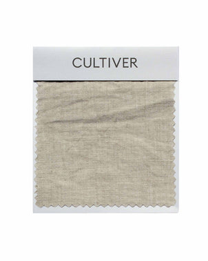 Natural-colored CULTIVER swatch cards showing fabric textures and shades for fabric selection and color matching.
