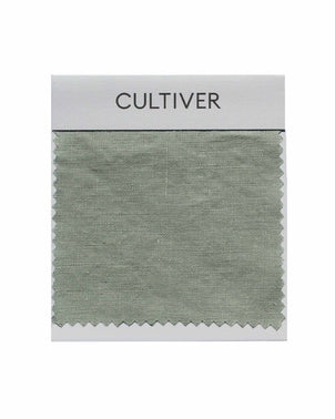 Cultiver complimentary sage-colored swatch card showing fabric sample with soft, natural texture and color details.