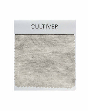 Cultiver complimentary smoke gray swatch card showing fabric sample in soft gray tones.