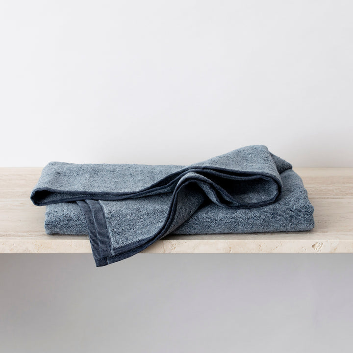Denim Bath Towel. Sizes: Bath Towel - 28" x 55", Bath Sheet - 35" x 69"