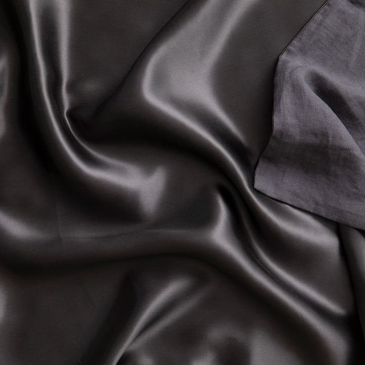 Close up of a Silk Linen Flip Pillowcase in Slate