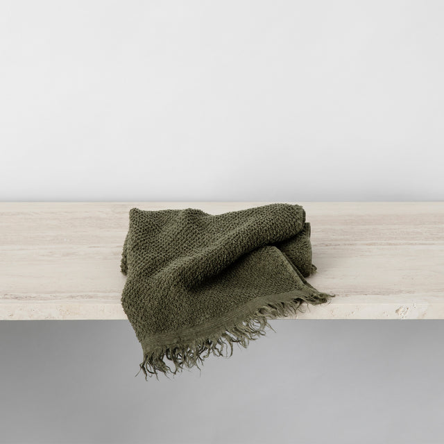 Pure Linen Hand Towel in Forest color folded