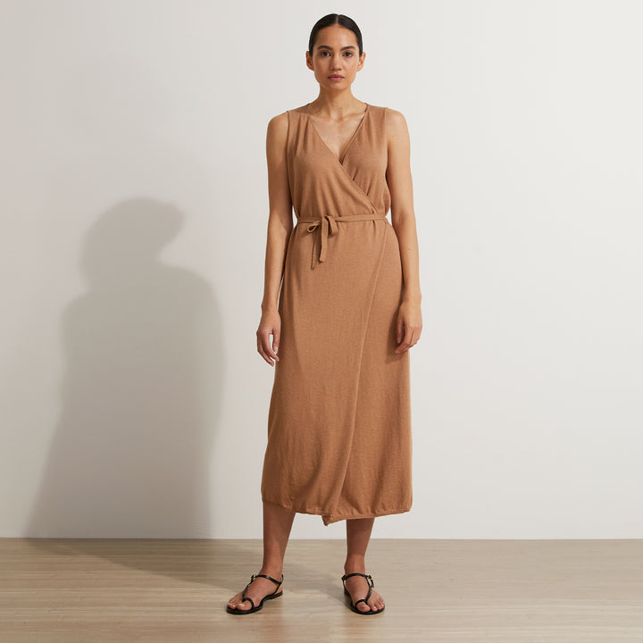 Sofia Knitted Wrap Dress in Camel