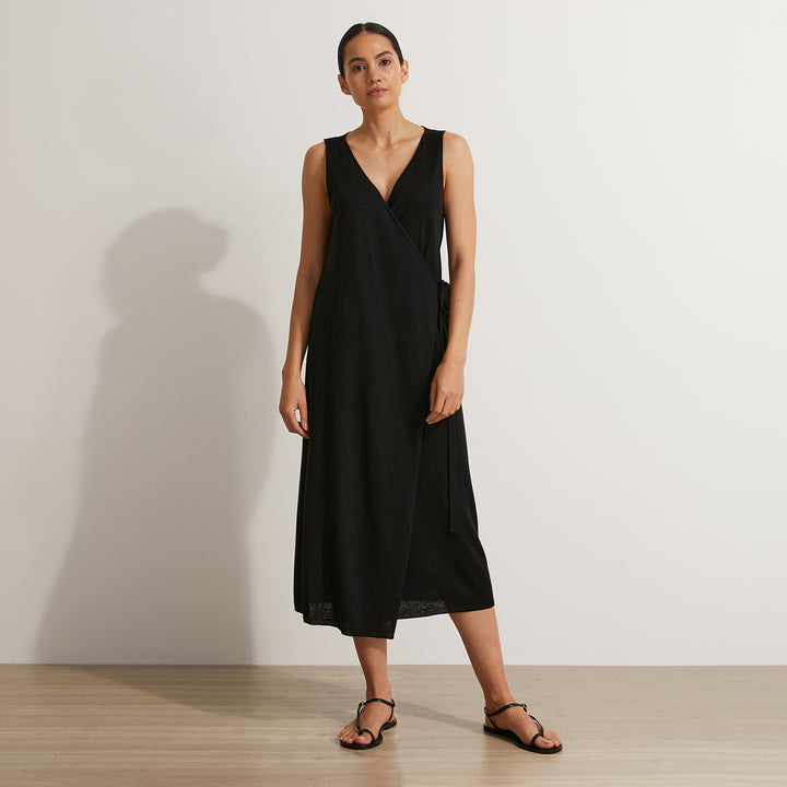 Sofia Knitted Wrap Dress in Black