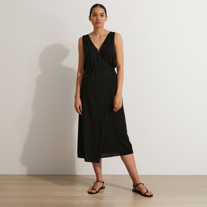 Sofia Knitted Wrap Dress in Black