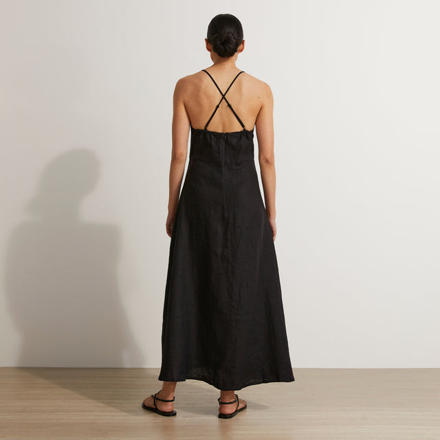 Back view of Mari Linen Dress in Black