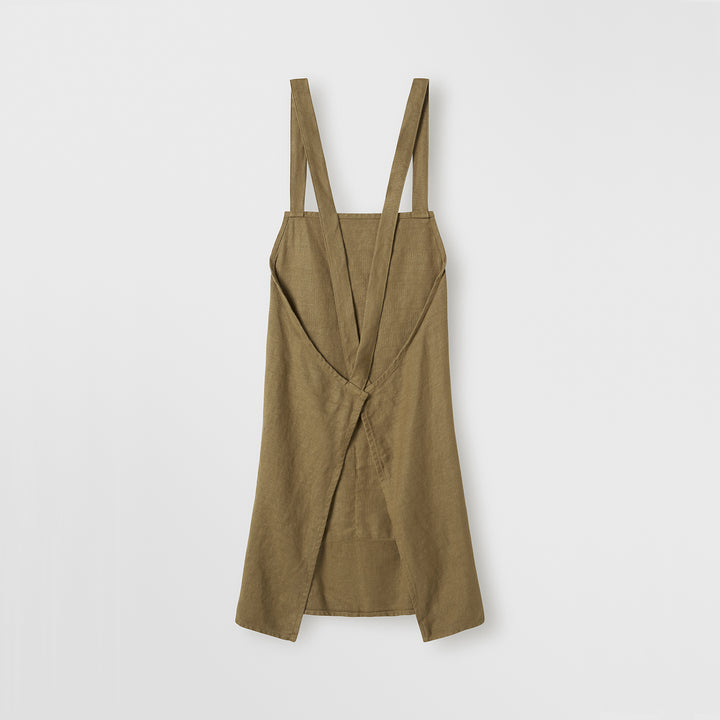 back of Jude Linen Apron in Olive