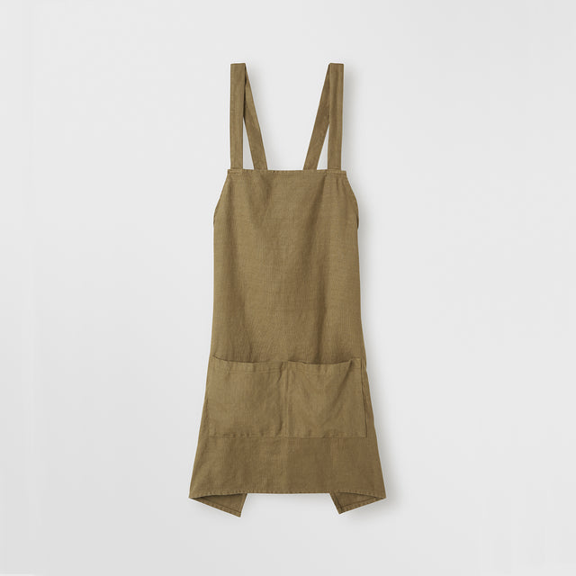front of Jude Linen Apron in Olive