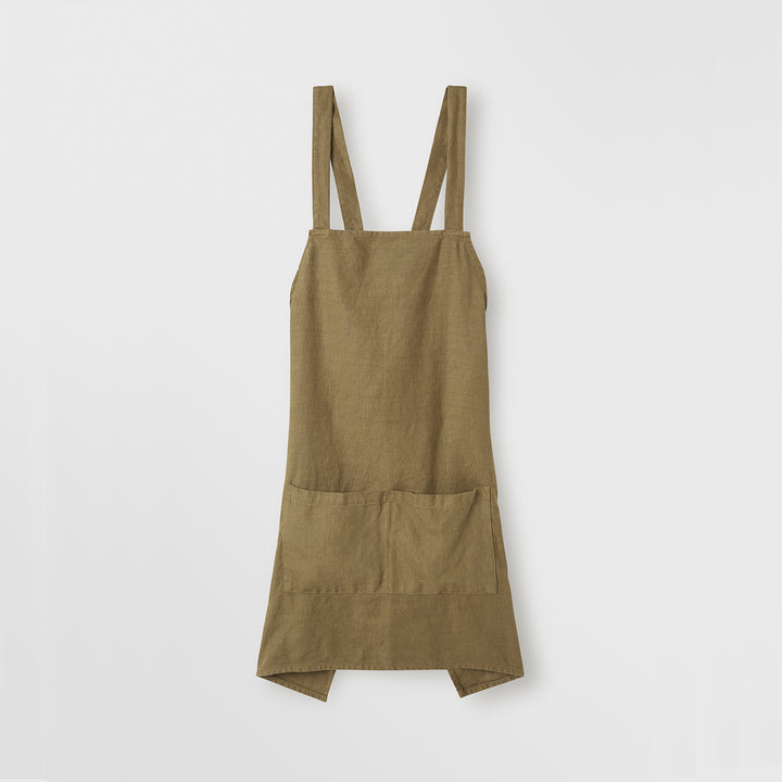 front of Jude Linen Apron in Olive