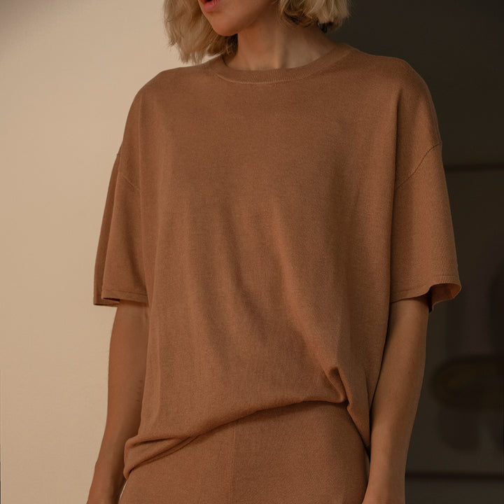 Annika Knitted Tee in Camel