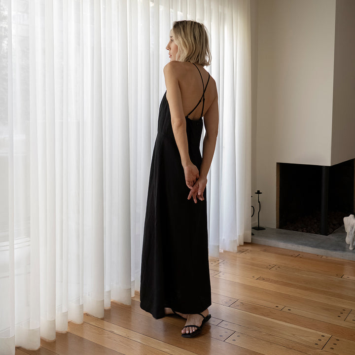 Full length view of Mari Linen Dress - Black