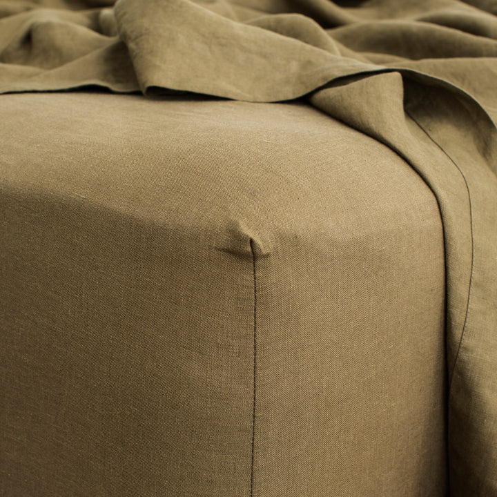 Linen Fitted Sheet - Olive