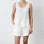 Front view of Piper Linen Singlet in White. Model is also wearing the matching Piper Linen Short in White.