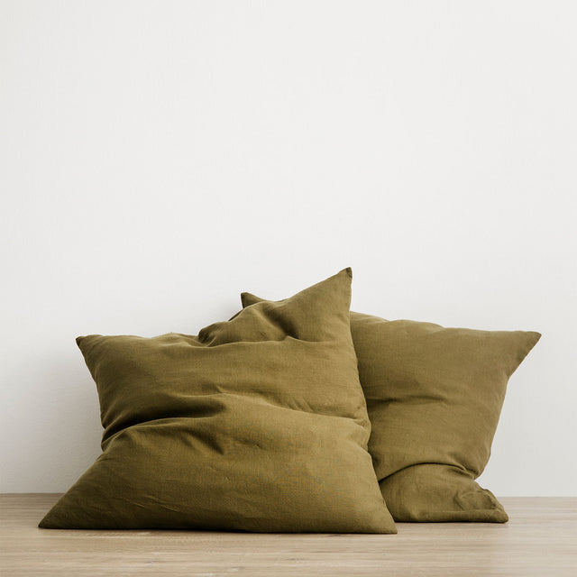 Set of 2 Linen Euro Pillowcases - Olive