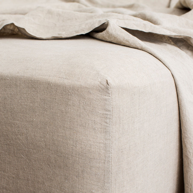 Linen Fitted Sheet - Natural. Sizes: Queen, King