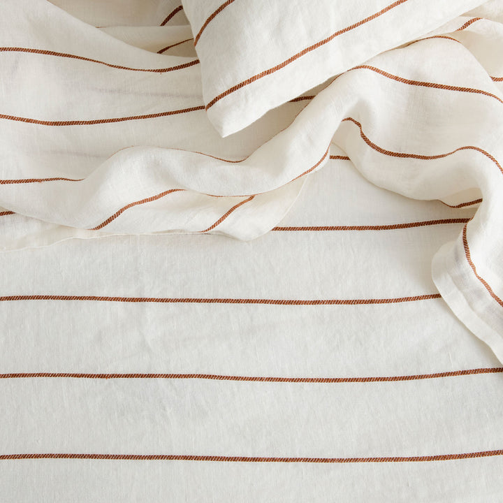 Linen Flat Sheet - Cedar Stripe. Sizes: Queen, King