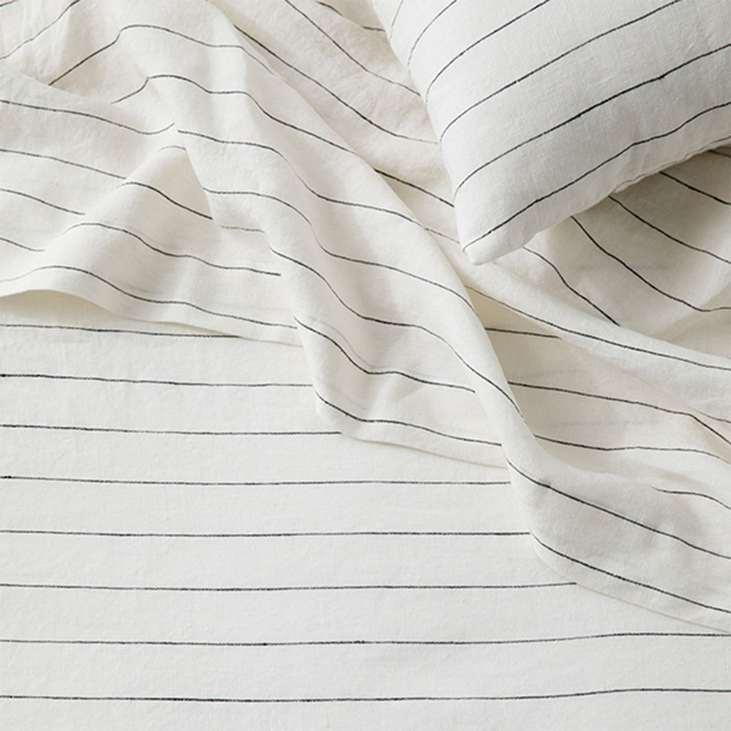 Linen Flat Sheet With Border - Pencil Stripe