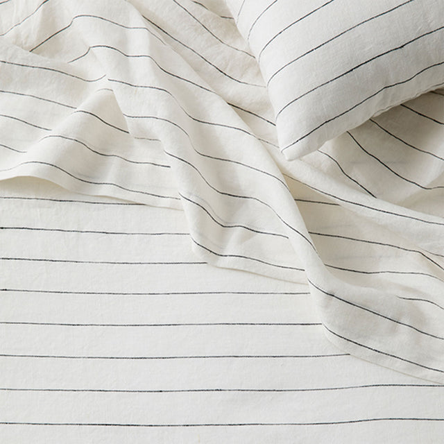 Linen Flat Sheet with Border - Pencil Stripe