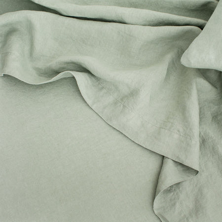Linen Flat Sheet With Border - Sage- CULTIVER- USA