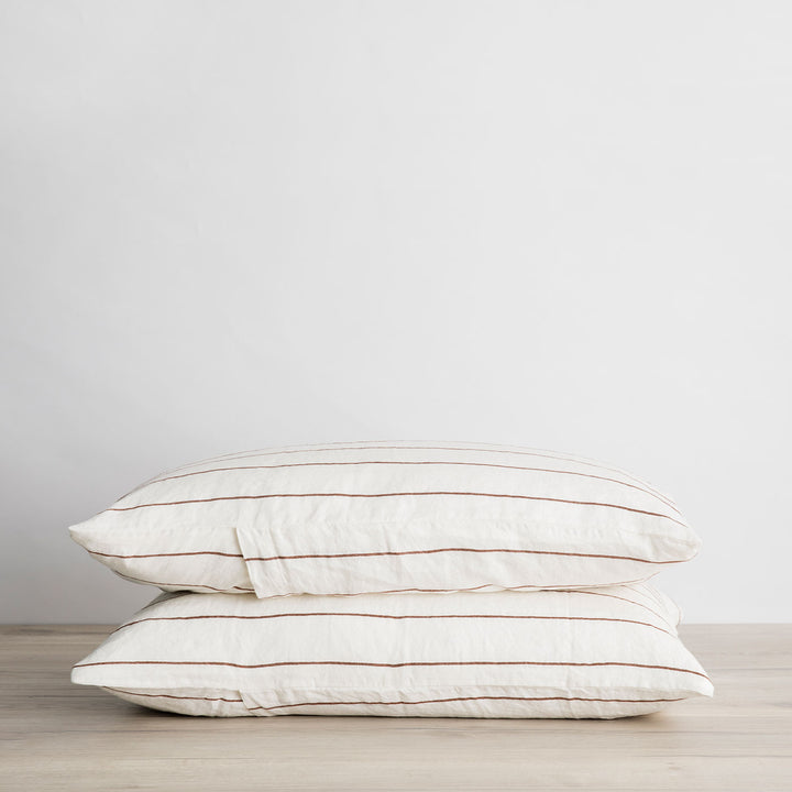Set of 2 Linen Pillowcases in Cedar Stripe