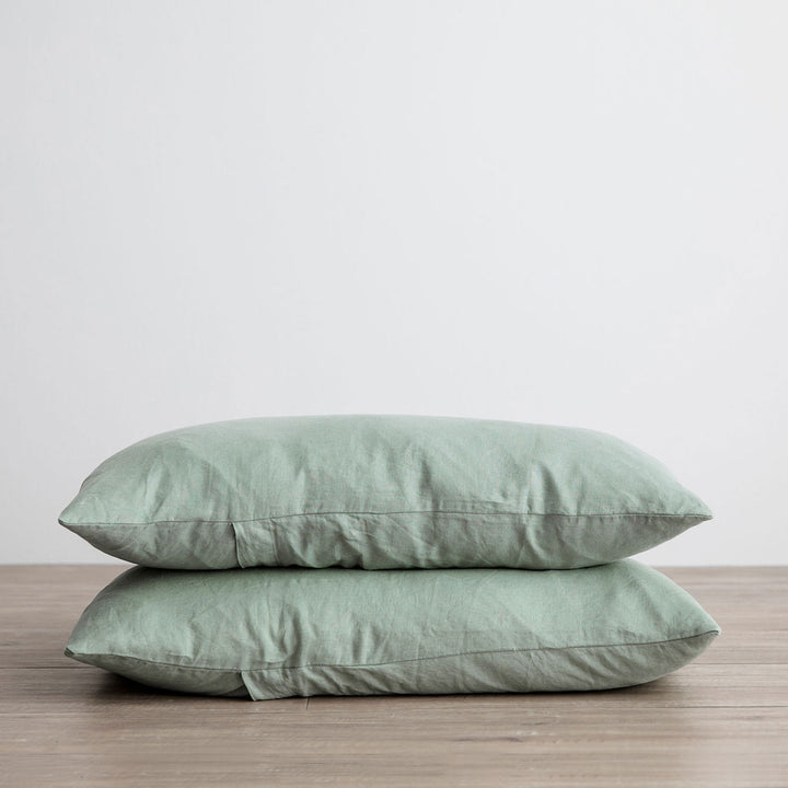 Stack of 2 Linen Pillowcases in Sage