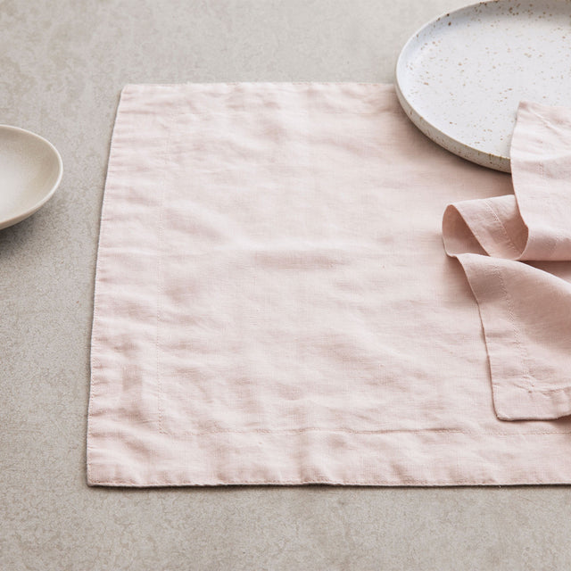 Image of Linen Placemat in Blush with Blush Linen Table Napkin.