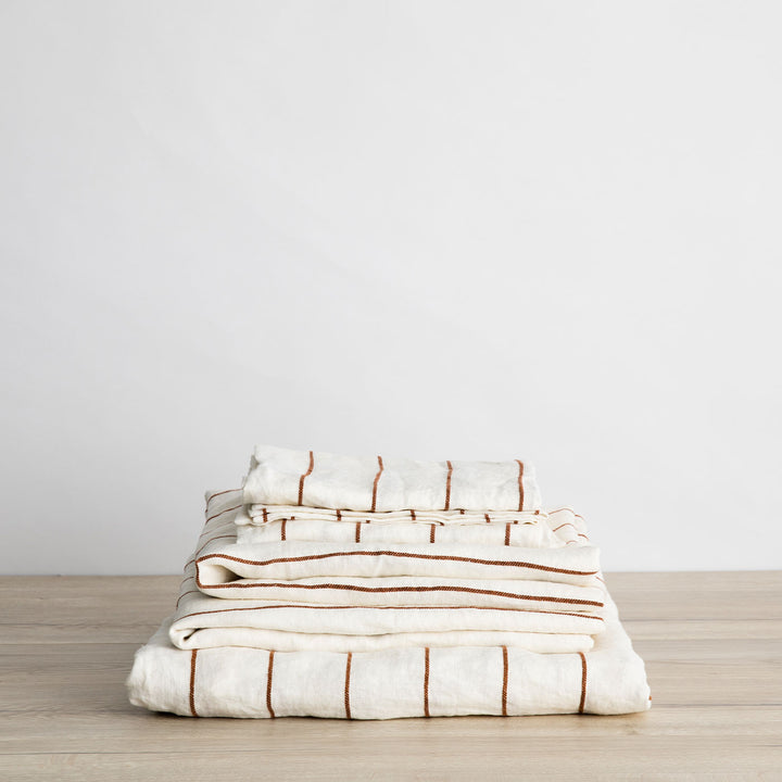 Linen Sheet Set With Pillowcases - Cedar Stripe