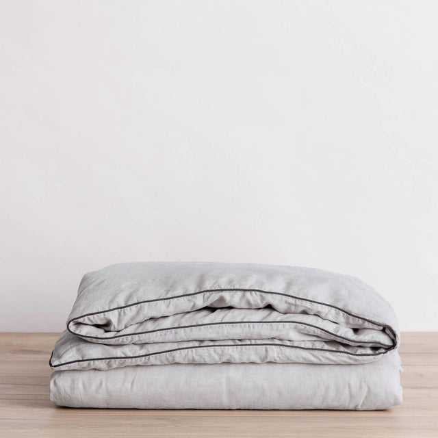 Piped Linen Duvet Cover - Smoke Gray and Slate