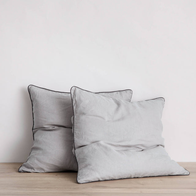 Set of 2 Piped Linen Euro Pillowcases - Smoke Gray and Slate