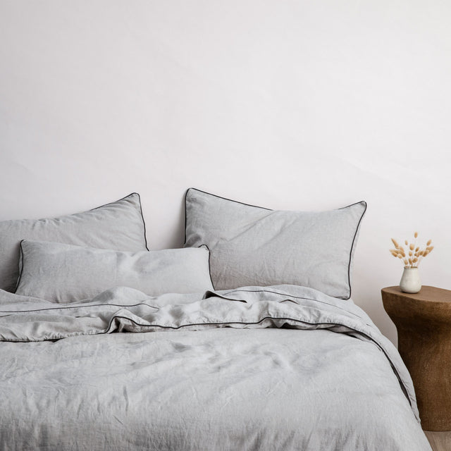 Piped Linen Duvet Cover - Smoke Gray and Slate
