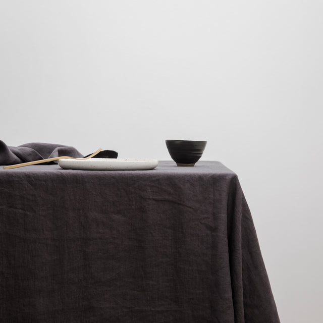 Linen Tablecloth With Hemstitch Trim - Black