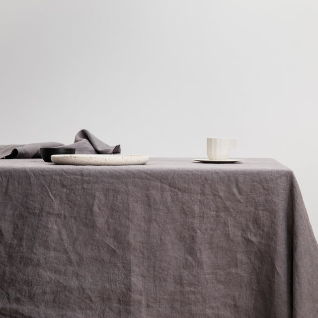 Linen Tablecloth With Hemstitch Trim - Charcoal Gray